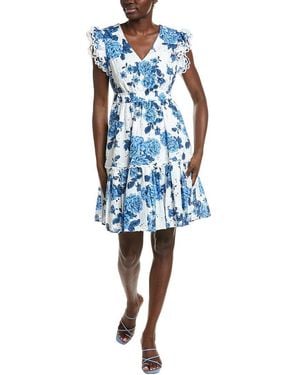 Anne Klein V-Neck Ruffle Sleeve Dress - Blue