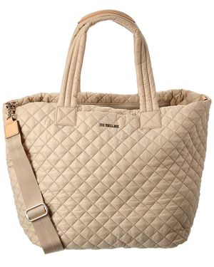 MZ Wallace Large Metro Nylon & Leather Tote Deluxe - Natural