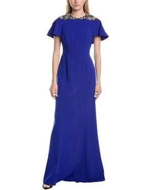 Rene Ruiz Capelet Sleeve Column Gown - Blue