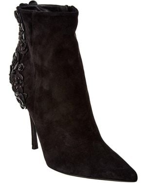 Roger Vivier Sin Wallflower Suede & Leather Bootie - Black