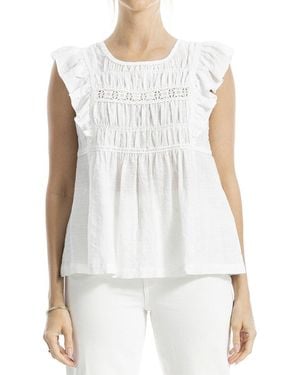 Max Studio Cap Sleeve Lace Insert Blouse - White