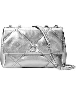 Tory Burch Kira Diamond Quilt Metallic Leather Small Convertible Shoulder Bag - Grey