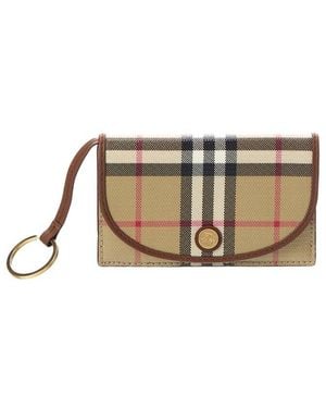 Burberry Check E-Canvas & Leather Card Case - Natural