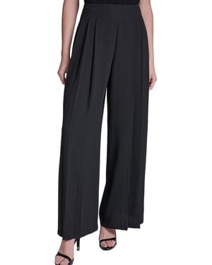 Halston Wide Leg Pleated Pant - Black