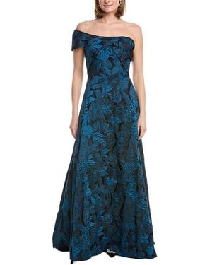Rene Ruiz Off-The-Shoulder Mikado Fit & Flare Gown - Blue