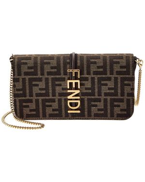 Fendi Graphy Ff Canvas & Leather Wallet On Chain - Grey