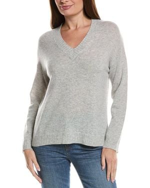 Hannah Rose Basic V-Neck 100% Cashmere Sweater - Gray