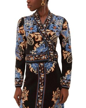 FARM Rio Tapestry Knit Wrap Blouse - Blue