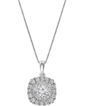 Lab Grown Diamonds 14k 1.00 Ct. Tw. Lab Grown Diamond Halo Pendant - Metallic