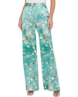 L'Agence Pilar Silk Wide Leg Pant - Green