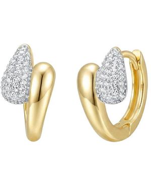Rachel Glauber 14K Plated Cz Hoop Earrings - Metallic