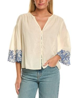 Velvet By Graham & Spencer Blake Short Sleeve Woven Top - Natural