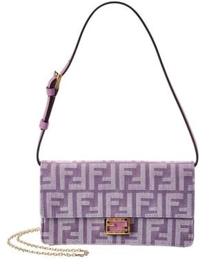 Fendi Baguette Ff Denim & Leather Wallet On Chain - Purple