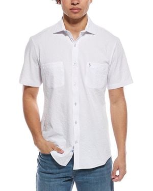 Tailorbyrd Solid Seersucker Short Sleeve Shirt - White