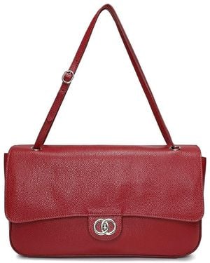 Tiffany & Fred Paris Premium Pebbled Leather Turnlock Shoulder Bag - Red