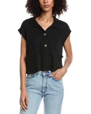 Project Social T Fernanda Button Front Textured Rib Shirt - Black