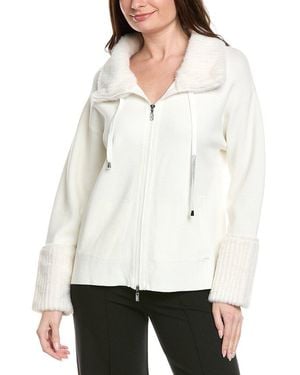 Joseph Ribkoff Faux Fur Trim Zip Jacket - White
