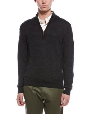 Bruno Magli Plaited 1/4-Zip Merino Wool Mock Neck Jumper - Black