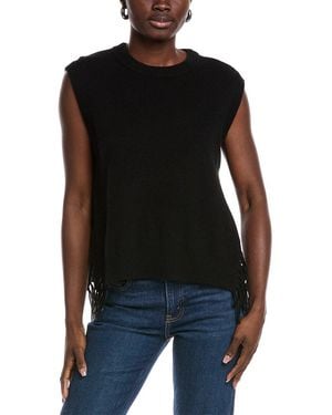 Minnie Rose Side Fringe Cashmere Sweater Vest - Black