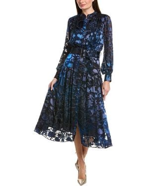 Tahari The Pippa Silk-Blend Midi Dress - Blue