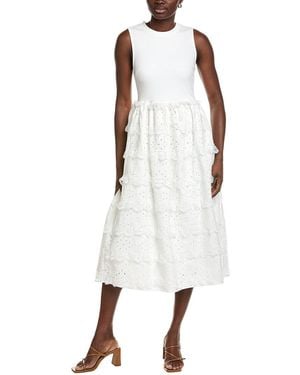 English Factory Mixed Media Midi Dress - White