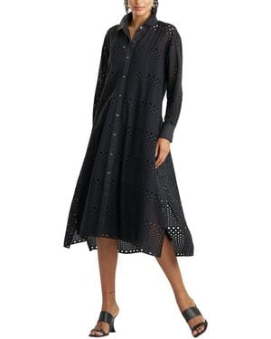 Natori Round Eyelet Oversized Shirt Dress - Black
