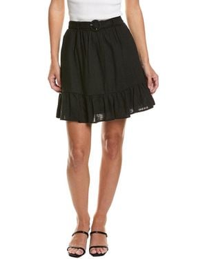 Cece Belted Tiered Ruffle Linen-Blend Mini Skirt - Black