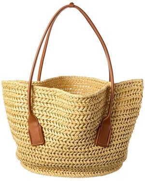 Bottega Veneta Arco Medium Raffia & Leather Basket Tote - Metallic