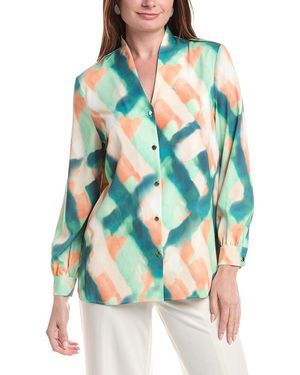 Misook Abstract Print Crepe De Chine Blouse - Blue