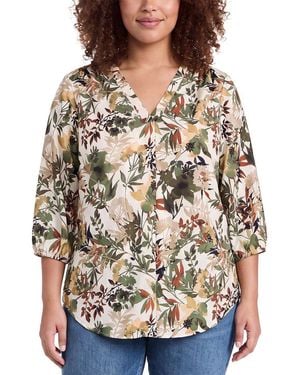 Jones New York Plus Pleat Front Blouse - Brown