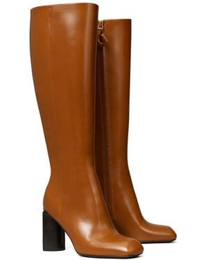 Tory Burch Twisted Heel Leather High Boot - Brown