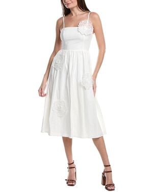 Avec Les Filles Large Flower Applique Midi Dress - White