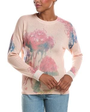 Autumn Cashmere Floral Print Relax Crewneck Cashmere Jumper - Pink