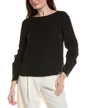 Lafayette 148 New York Ruched Slit Blouse - Black