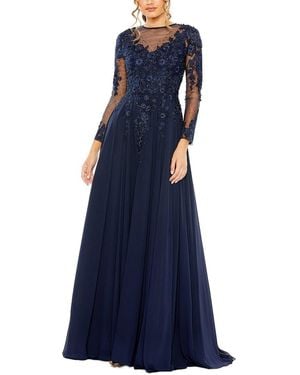 Mac Duggal Hand-Embellished Lace Gown With Jewelled Embroidery - Blue