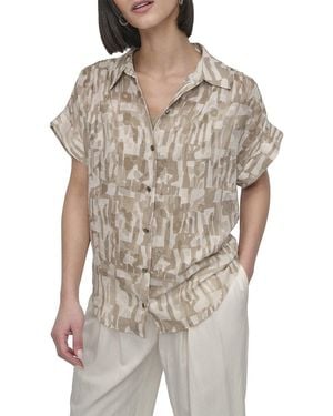 DKNY Short Sleeve Button Top - Grey
