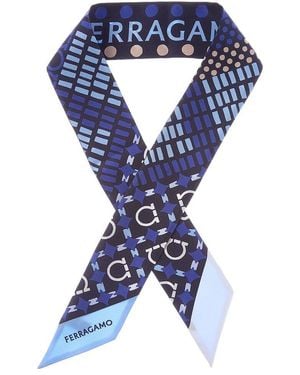Ferragamo Salvatore Logo Printed Silk Scarf - Blue