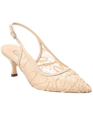 Casadei Lace & Leather Slingback Pump - Natural