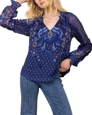 Hale Bob Long Sleeve Robin Silk Blouse - Blue