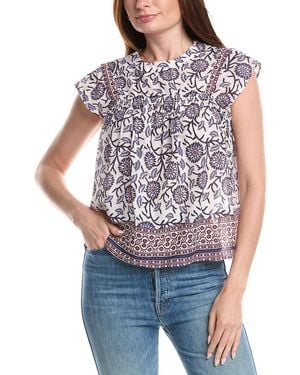 Tahari T Tahari Smocked Trim Woven Blouse - Blue