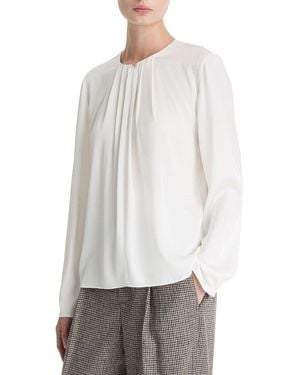Vince Pleated Neck Silk-Blend Blouse - White