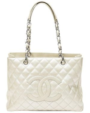 Chanel Quilted Caviar Leather Tote (Authentic Pre-Owned) - Natural