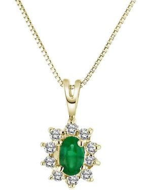 LEVARON 14K 0.35 Ct. Tw. Diamond & Emerald Necklace - White