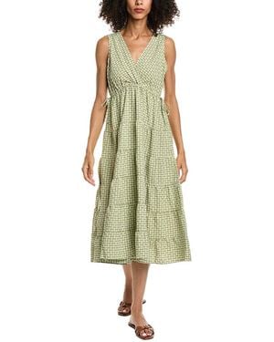 Max Studio Yarn Dye V-Neck Tiered Midi Dress - Green