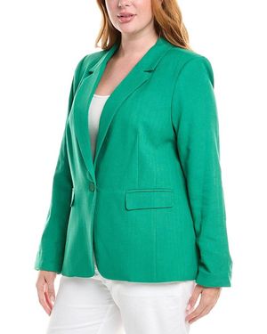 Tahari Plus Linen-Blend Blazer - Green