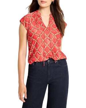 NIC+ZOE Squiggle Check Cap Sleeve Top - Red
