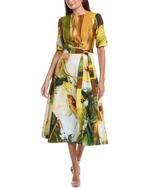 Teri Jon Apron V-Back Watercolour Print A-Line Dress - Yellow
