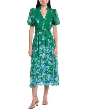 Maison Tara Printed Voile Short Sleeve Midi Dress - Green