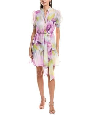 Anne Klein Puff Sleeve Organza Shirtdress - Pink