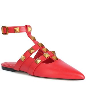Tiffany & Fred Paris Studded Leather Pointy-Toe Ankle Strap Flat - Red